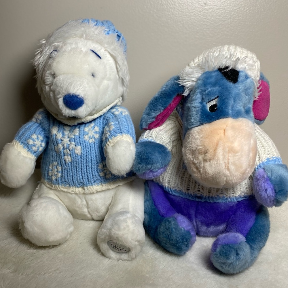 Disney Store Winnie the Pooh & Eyeore LTD Edition Winter Plushes 13in Set of 2